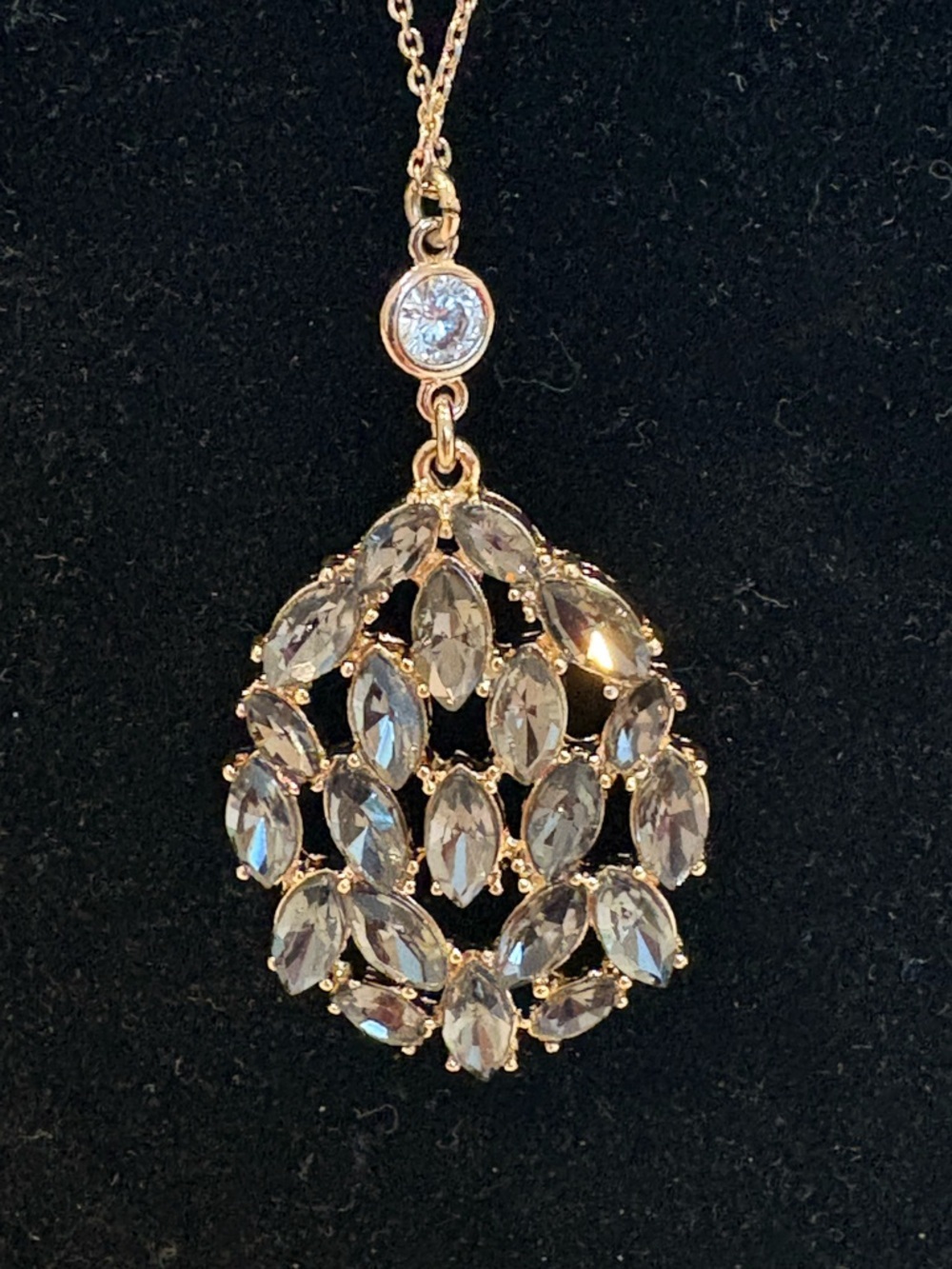 Banana Republic Gold-Tone Pendant Necklace with Gray Crystals